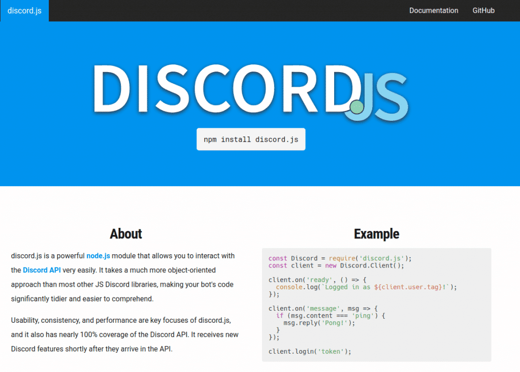 Discord.js Homepage For Discord Bot Hosting